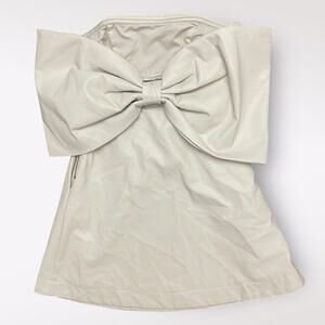 Miou Muse Cream Faux Leather Bow in back Strapless Short‎ Dress NWT Size S